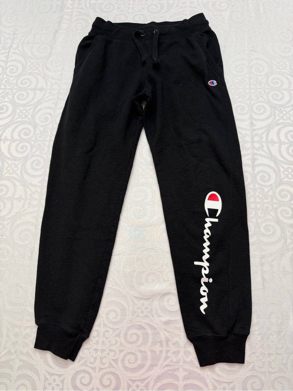 Champion Black Jogger Sweatpants Script Logo Men Size Medium Activewear Athletic